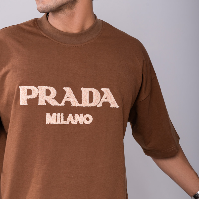 تیشرت مردانه باکسی مدل گلدوزی پرادا | کد T211 - Image 6
