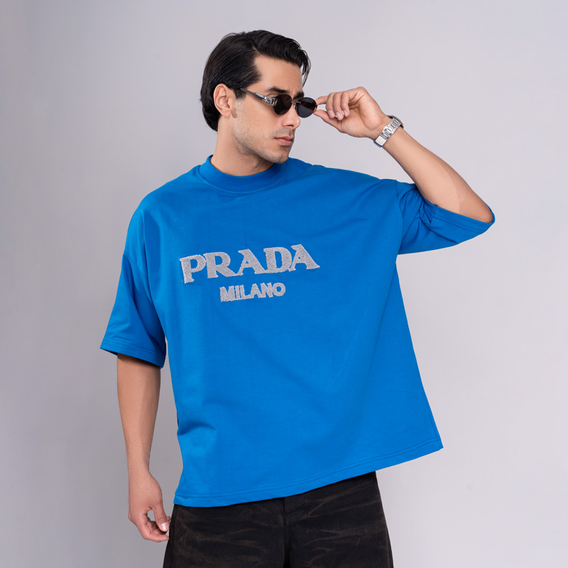 تیشرت مردانه باکسی مدل گلدوزی پرادا | کد T211 - Image 4