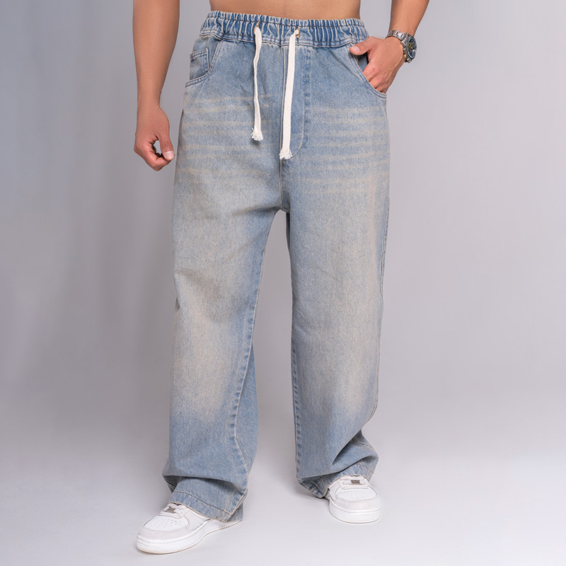 شلوار لی مردانه مدل بگ استایل آبی | کد 1007