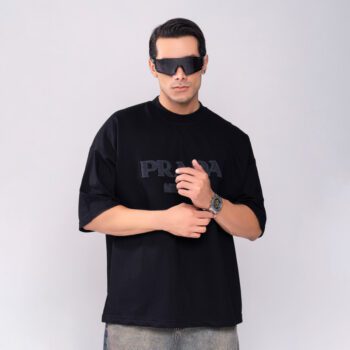 تیشرت مردانه باکسی مدل گلدوزی پرادا | کد T211