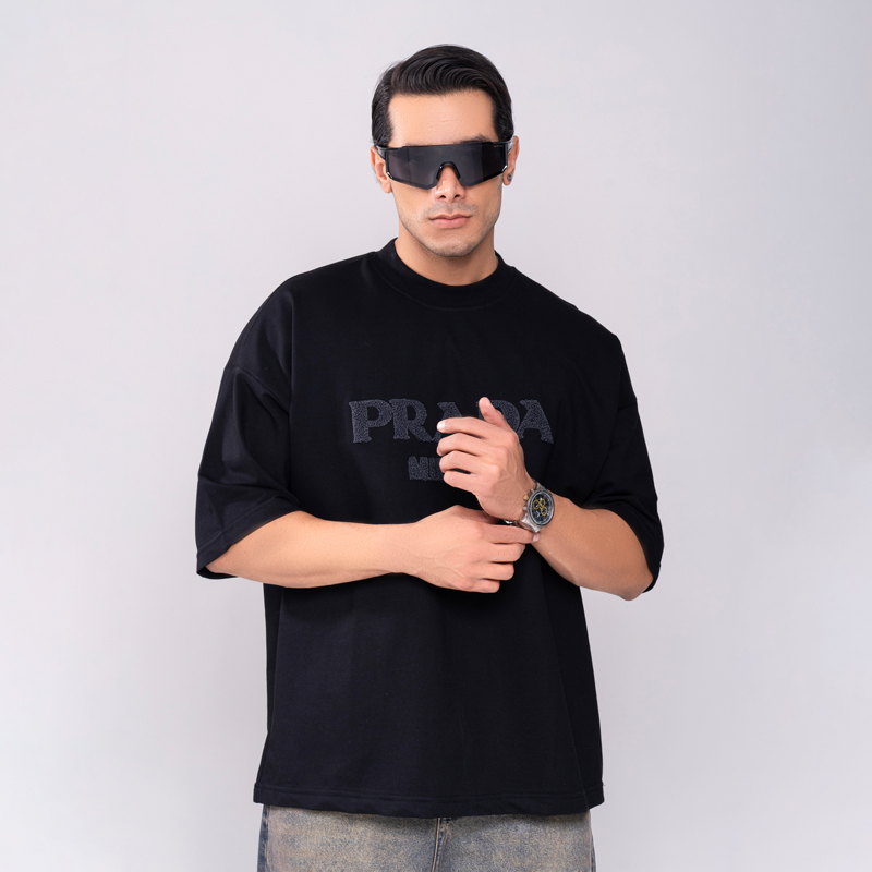 تیشرت مردانه باکسی مدل گلدوزی پرادا | کد T211