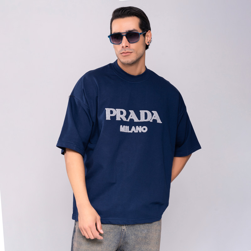 تیشرت مردانه باکسی مدل گلدوزی پرادا | کد T211 - Image 5