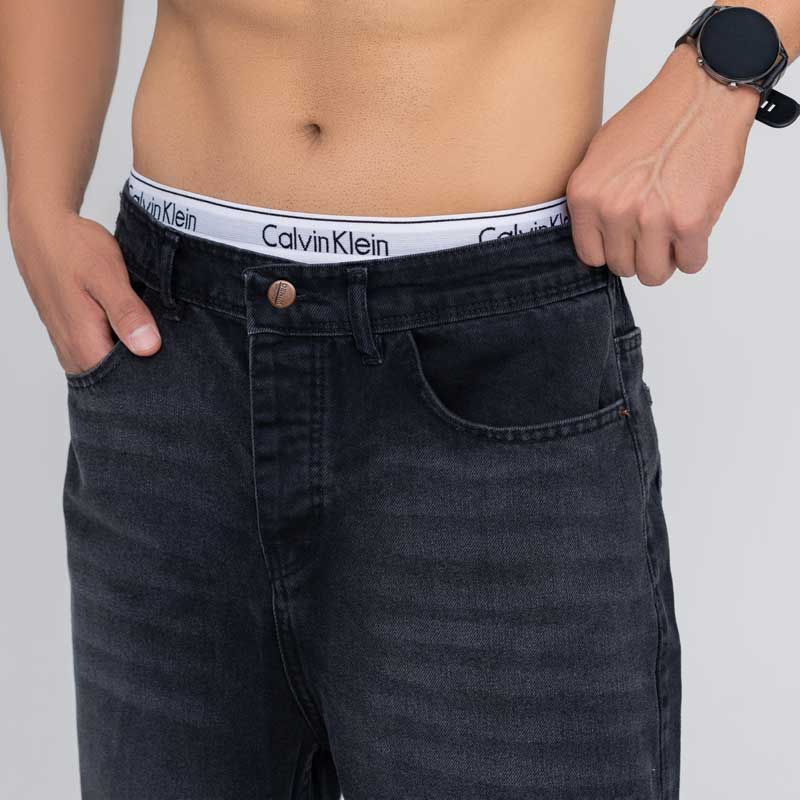 شلوار لی مردانه بگ استایل زغالی ساده کمرکش | کد 1013 - Image 4