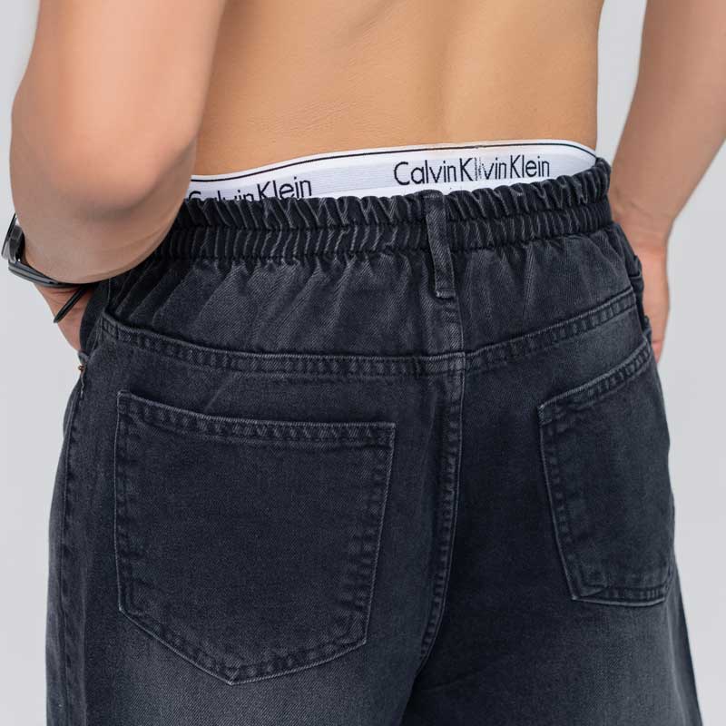 شلوار لی مردانه بگ استایل زغالی ساده کمرکش | کد 1013 - Image 3