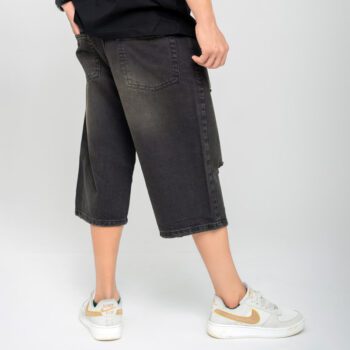 تصویر پشت شلوارک جین ذغالی زاپدار مردانه