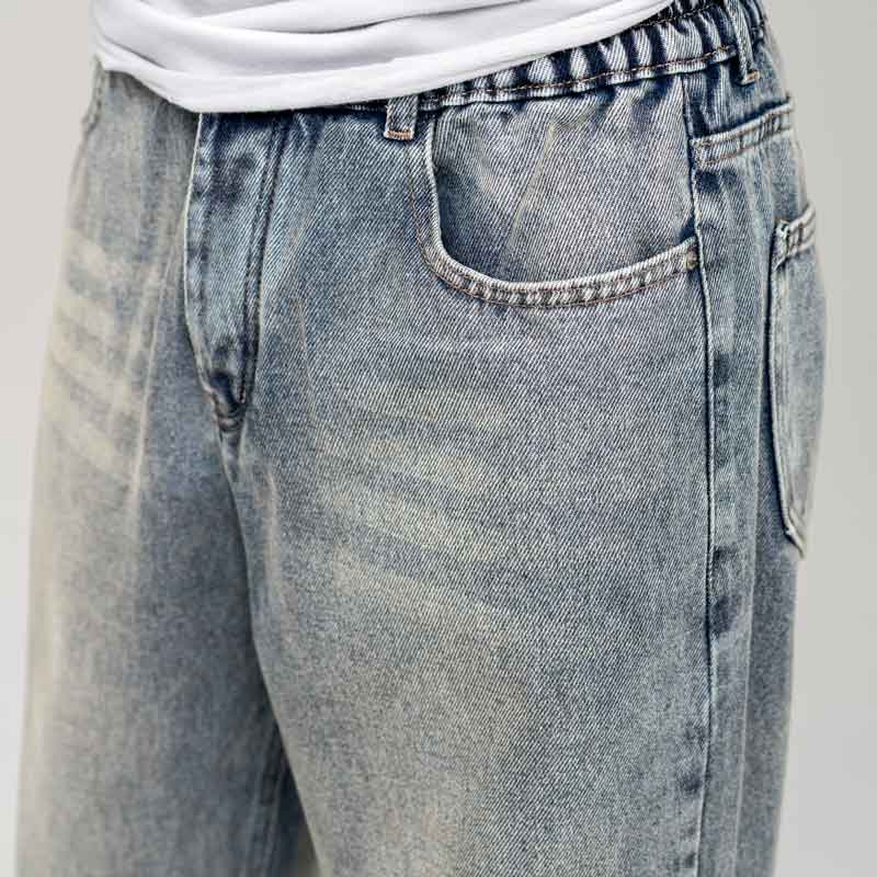 شلوار لی مردانه بگ استایل ساده کمرکش رنگ آبی | کد 1016 - Image 4