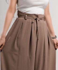 شلوار زنانه مدل پارچه ای بگ استایل رنگ نسکافه ای - Image 4