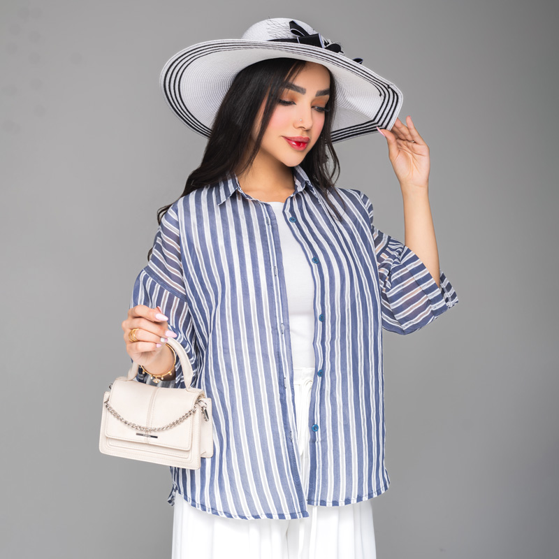 شومیز شیشه ای زنانه مدل پری راه راه کد SHOM07