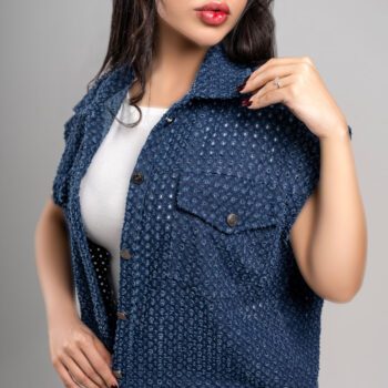 وست جین زنانه آبی با دکمه فلزی