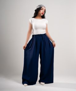 شلوار بگ زنانه پارچه‌ای سرمه‌ای مدل سوپر بگ
