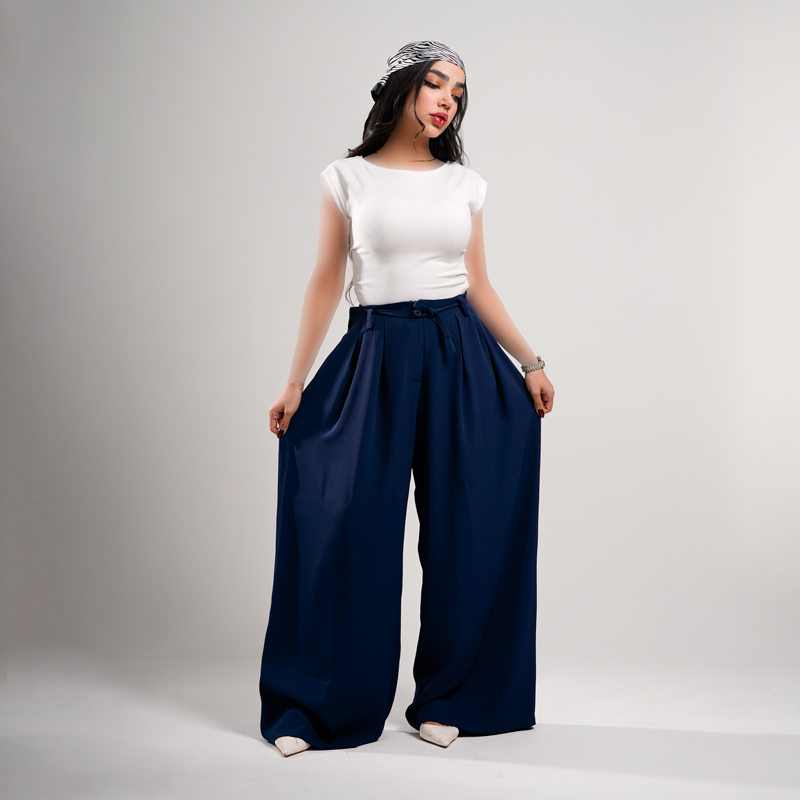 شلوار بگ زنانه پارچه‌ای سرمه‌ای مدل سوپر بگ