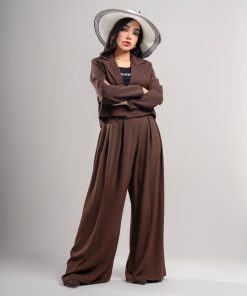 Alternative view of شلوار بگ زنانه مدل پارچه ای پیله دار رنگ شکلاتی