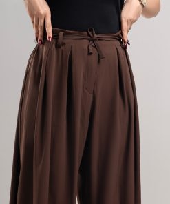 شلوار بگ زنانه مدل پارچه ای پیله دار رنگ شکلاتی - Image 3