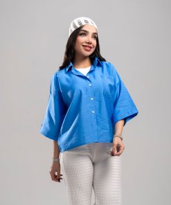 شومیز زنانه آبی مدل پری SHOM09