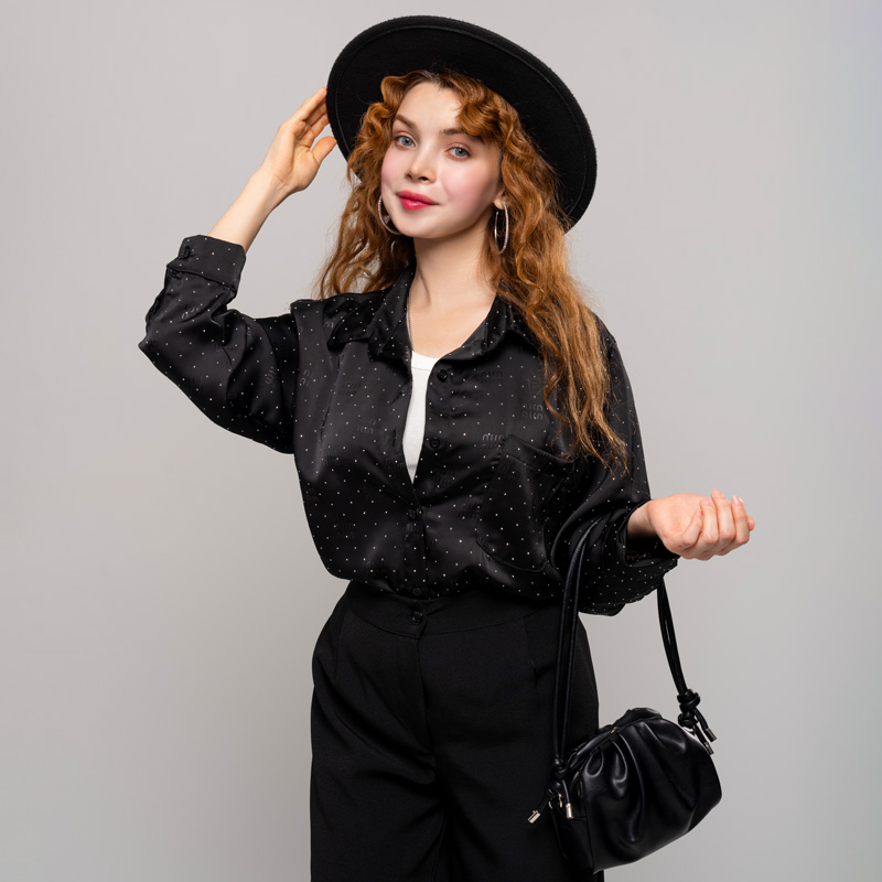 شومیز مشکی زنانه ساتن کد SHOM18