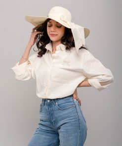 شومیز زنانه گلدوزی پاپیون نخی خنک کد SHOM34