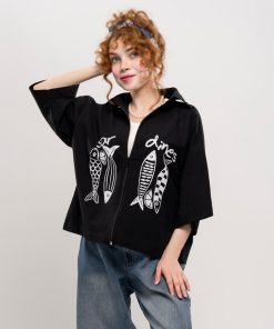 تیشرت باکسی زنانه مدل زیپدار کد T250