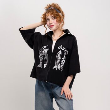 تیشرت باکسی زنانه مدل زیپدار کد T250