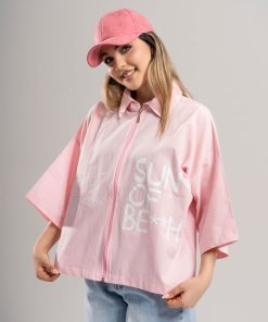 تیشرت باکسی زیپدار زنانه لینن کد T238 - Image 4