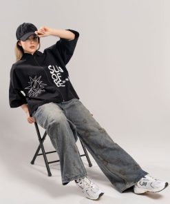تیشرت باکسی زیپدار زنانه لینن کد T238 - Image 6