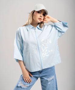 تیشرت باکسی زیپدار زنانه لینن کد T238