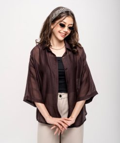 شومیز شیشه‌ ای آستین کوتاه پری ساده کد SHOM16 - Image 5