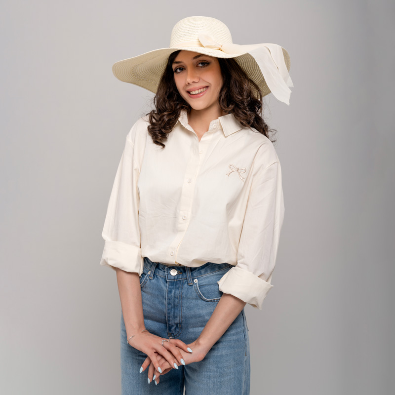 شومیز زنانه گلدوزی پاپیون نخی خنک کد SHOM34