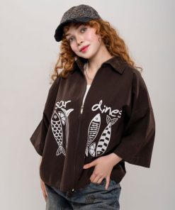تیشرت باکسی زنانه مدل زیپدار کد T250