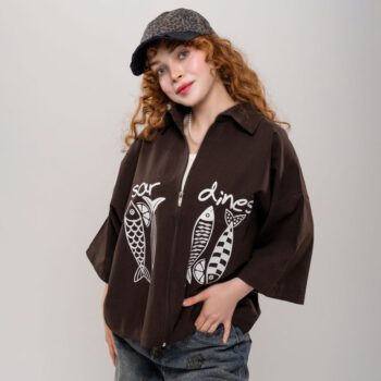 تیشرت باکسی زنانه مدل زیپ‌دار کد T250