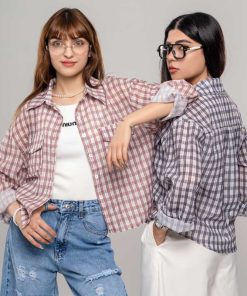 شومیز چهارخونه زنانه باکسی وارداتی کد SHOM21
