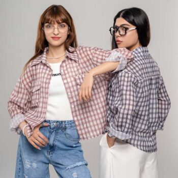 شومیز چهارخونه زنانه باکسی وارداتی کد SHOM21
