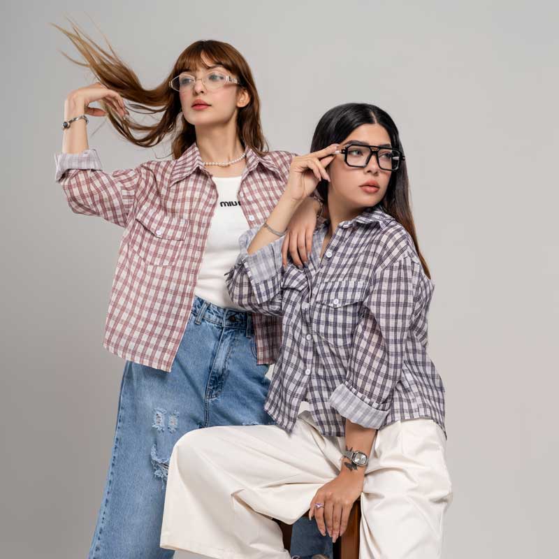 شومیز چهارخونه زنانه باکسی وارداتی کد SHOM21 - Image 2