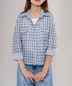 شومیز چهارخونه زنانه باکسی وارداتی کد SHOM21 - Image 3