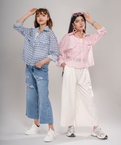 شومیز چهارخونه زنانه باکسی وارداتی کد SHOM21 - Image 4