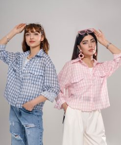 شومیز چهارخونه زنانه باکسی وارداتی کد SHOM21