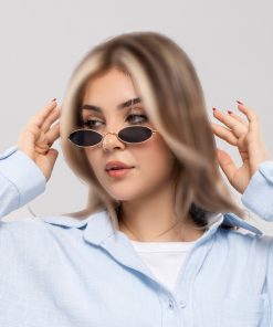 عینک زنانه دیور فریم باریک کد EYN45 | عینک دودی بیضی طلایی UV400