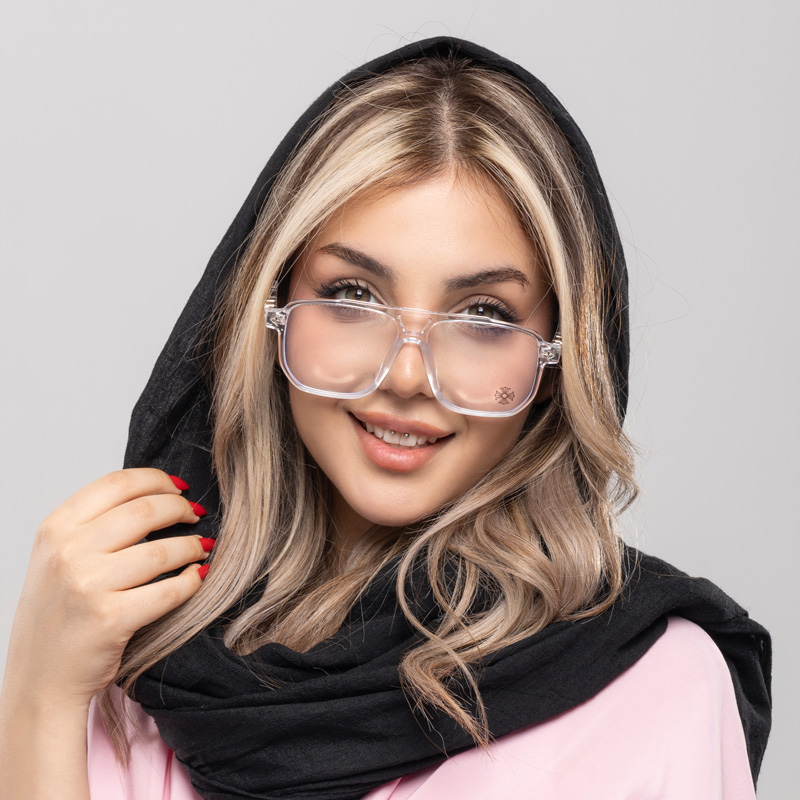 عینک کروم هارتز مربعی سفید کد EYN55 | عینک یونیسکس بلوکات با جزئیات لوکس