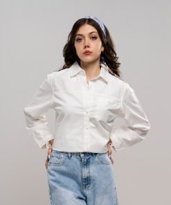 شومیز زنانه ساده جیبدار کد SHOM45 | شومیز کتان نخی خنک و بلند
