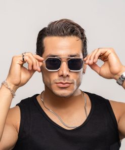 عینک مردانه پلیس کد EYN36 | فریم فلزی هشت ضلعی با لنز دودی UV400 - Image 3
