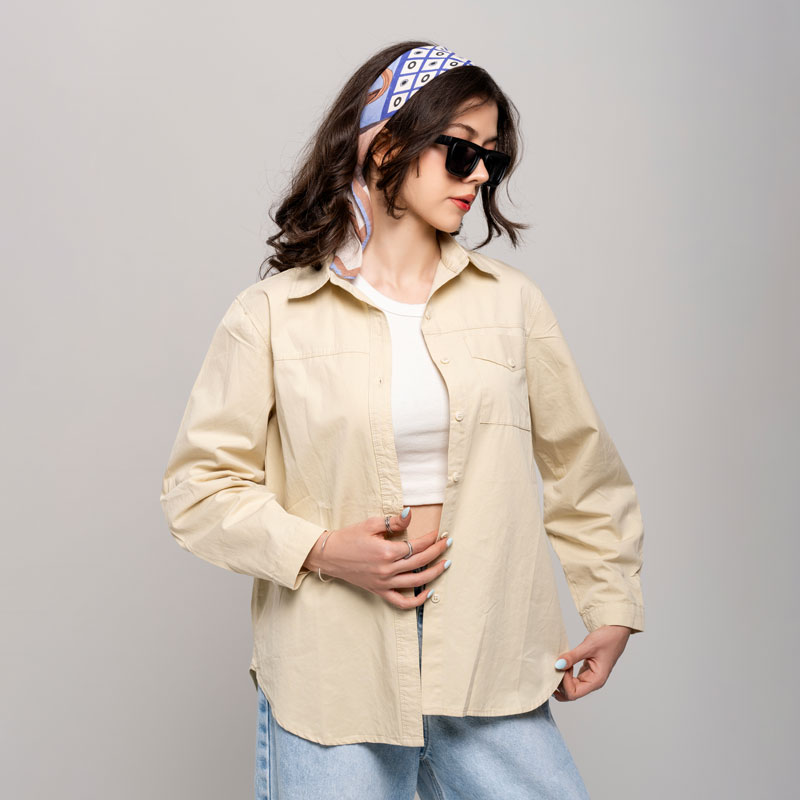 شومیز زنانه ساده جیبدار کد SHOM45 | شومیز کتان نخی خنک و بلند - Image 2