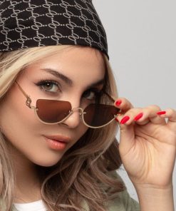 عینک دودی زنانه گوچی کد EYN50 | عینک بیضی طلایی با لنز UV400