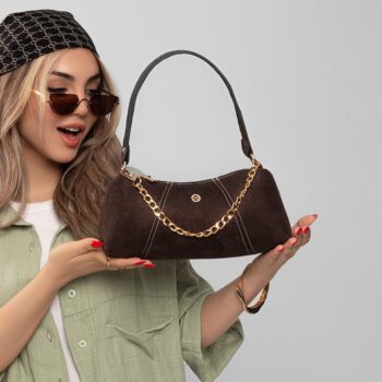 کیف مخمل شکلاتی زنانه مدل قایقی کد KIFZ33