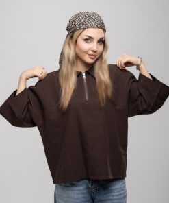 شومیشرت نیم زیپ زنانه کد T266 | پارچه لینن بدون آبرفت - Image 4