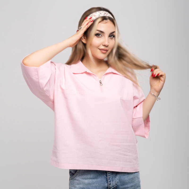 شومیشرت نیم زیپ زنانه کد T266 | پارچه لینن بدون آبرفت - Image 7
