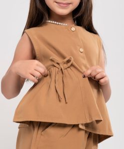 ست وست و شلوار دخترانه مدل بنددار کد KIDS2 | جنس کتان نخی - Image 4