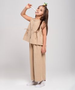 ست وست و شلوار دخترانه مدل بنددار کد KIDS2 | جنس کتان نخی - Image 6