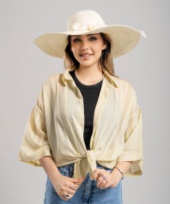 کلاه حصیری زنانه بزرگ پاپیون‌دار کد KO61 - Image 5