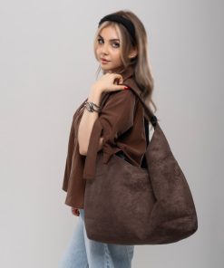 کیف شل بزرگ زنانه مدل مخملی شکلاتی کد KIFZ38
