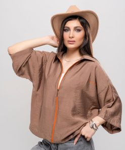 تیشرت هرمس زیپی کد T272 | پارچه پری ریزشی قواره باکسی اورسایز - Image 3