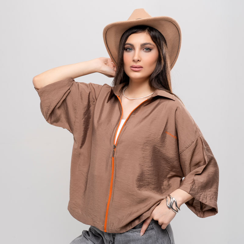 تیشرت هرمس زیپی کد T272 | پارچه پری ریزشی قواره باکسی اورسایز - Image 3